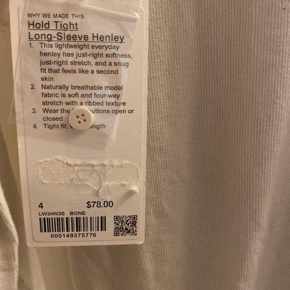 lululemon athletica Women's Long Sleeve Henley Top in Ivory - Picture 9 of 9